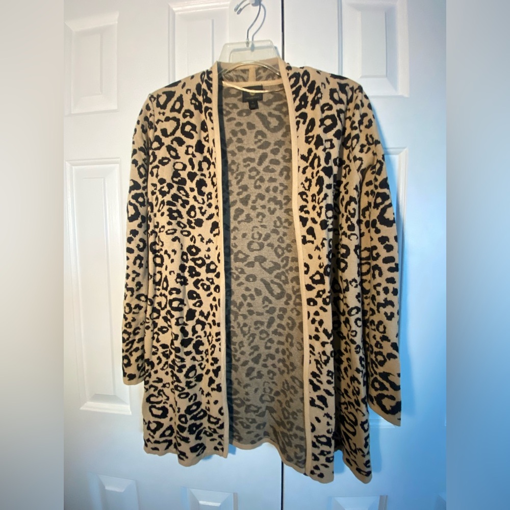 JM Collection Leopard Print Open Front Cardigan - Tan & Black